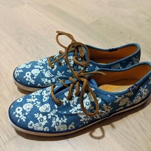 Blue & White Floral Keds with Suede Laces